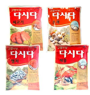 dasida, poudre de bouillon coréenne au boeuf, aux anchois, aux fruits de mer