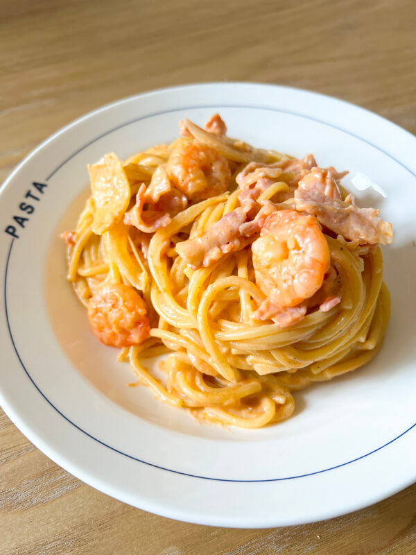 rose pasta, pates crémeuses aux crevettes, pink sauce pasta